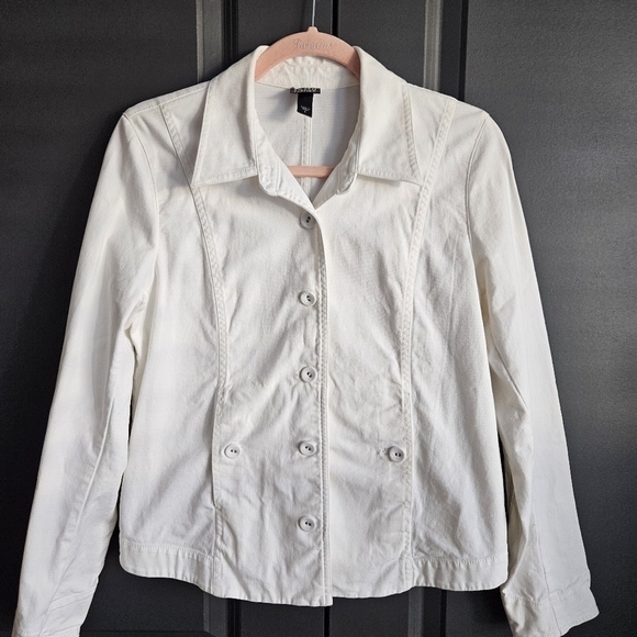 Eileen Fisher White Canvas Organic Cotton Jacket Womens Button Close Sz Small - Picture 1 of 8
